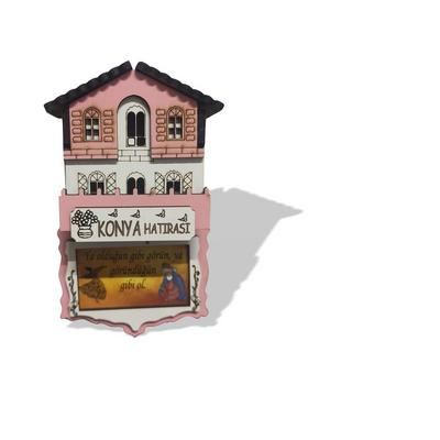  Ahşap Yöresel Hediyelik Pembe Resimli Ev Magnet