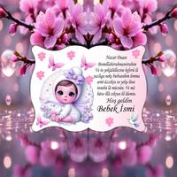 Kişiye Özel Bebek Magneti 8x6 cm Ahşap – UV Baskılı Doğum, Mevlüt & Baby Shower Hediyeliği (10 Adet)