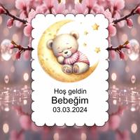 Kişiye Özel Bebek Magneti 8x5 cm Ahşap – UV Baskılı Doğum, Mevlüt & Baby Shower Hediyeliği (10 Adet)