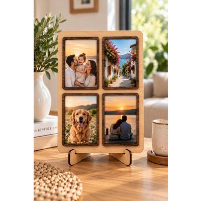 Kişiye Özel 4 Fotoğraflı Ahşap Masaüstü Çerçeve – Ayaklı 25x20 cm