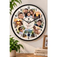 Kişiye Özel Aile Fotoğraflı Duvar Saati – Çoklu Resimli Dekoratif Saat - 40x40 cm 