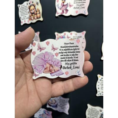 Kişiye Özel Bebek Magneti 8x6 cm Ahşap – UV Baskılı Doğum, Mevlüt & Baby Shower Hediyeliği (10 Adet)