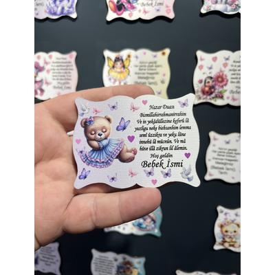 Kişiye Özel Bebek Magneti 8x6 cm Ahşap – UV Baskılı Doğum, Mevlüt & Baby Shower Hediyeliği (10 Adet)