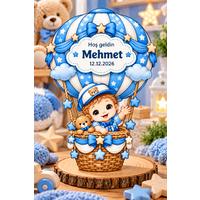 Kişiye Özel Erkek Bebek Magneti Balon Tasarımlı Ahşap UV Baskı Doğum Hatırası Magnet