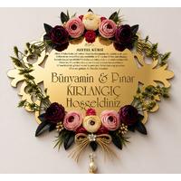 Kişiye Özel Gold Aynalı Ayetel Kürsi Kapı Süsü – Çiçekli Pleksi Hoşgeldiniz Panosu 35x25 cm