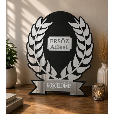 Kişiye Özel Gümüş Aynalı Aile Kapı Süsü – Hoşgeldiniz Yazılı Dekoratif Aile Panosu