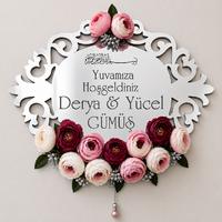 Kişiye Özel Gümüş Aynalı Çiçekli Kapı Süsü – Yuvamıza Hoşgeldiniz Aile İsimliği