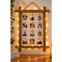 Kişiye Özel Işıklı Mandallı Ahşap Fotoğraf Çerçevesi 50x70 cm