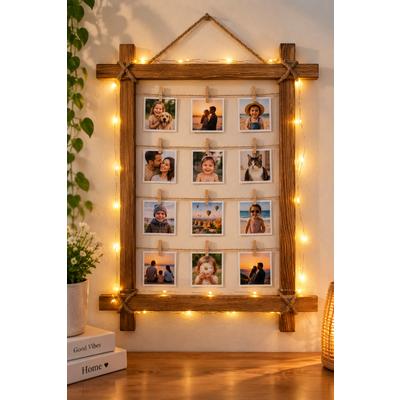 Kişiye Özel Işıklı Mandallı Ahşap Fotoğraf Çerçevesi 50x70 cm