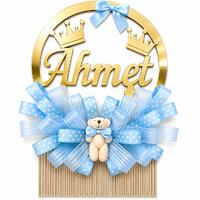 Kişiye Özel İsimli Gold Ayna Pleksi Taçlı Erkek Bebek Kapı Süsü 30x30 cm