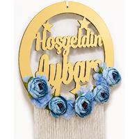 Kişiye Özel İsimli Gold Ayna Pleksi Yıldızlı Bebek Kapı Süsü 30x30 cm
