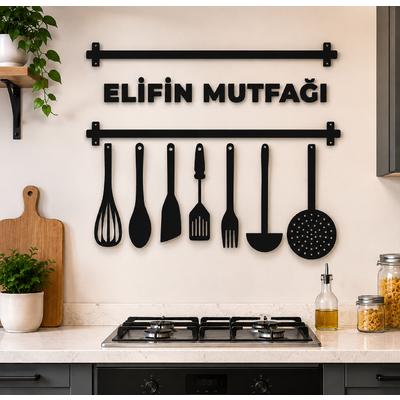 Kişiye Özel İsimli Mutfak Duvar Dekoru – Lazer Kesim Ahşap Mutfak Gereçleri Duvar Süsü