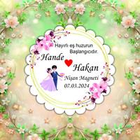 Kişiye Özel Ahşap Nikah Magneti 6x6 cm – UV Baskılı Söz, Nişan ve Nikah Hediyeliği (10 Adet)