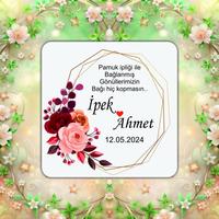 Kişiye Özel Ahşap Nikah Magneti 6x6 cm – UV Baskılı Söz, Nişan ve Nikah Hediyeliği (10 Adet)