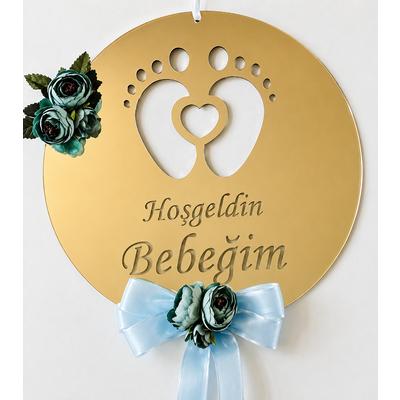 Hoşgeldin Bebeğim Gold Ayna Pleksi Bebek Kapı ve Oda Süsü 30x30 cm