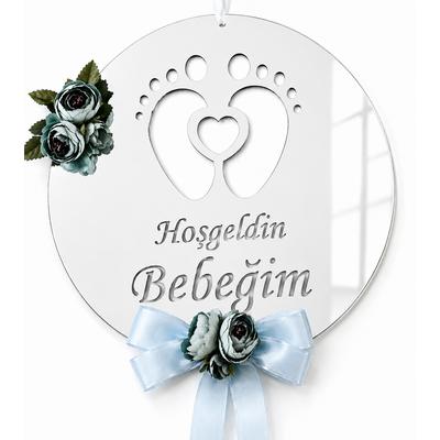 Hoşgeldin Bebeğim Gümüş Ayna Pleksi Bebek Kapı ve Oda Süsü 30x30 cm