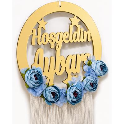 Kişiye Özel İsimli Gold Ayna Pleksi Yıldızlı Bebek Kapı Süsü 30x30 cm